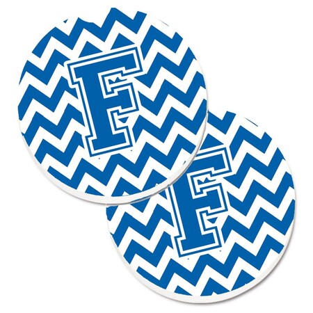 Carolines Treasures Letter F Chevron Blue and White Set of 2 Cup Holder Car Coaster CJ1056-FCARC